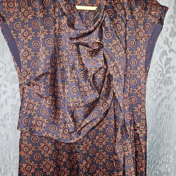 Club Monaco Designer Drape Neck Robe Dress Scarf Dress Blue Mix Slip S 4 NWT - Picture 7 of 12